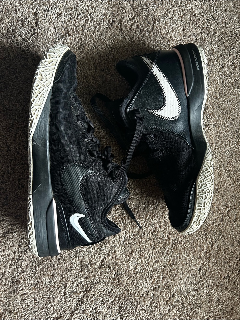 Nike LeBron Black Basketball Sneakers w/White Swoosh & Pink stripe around heel